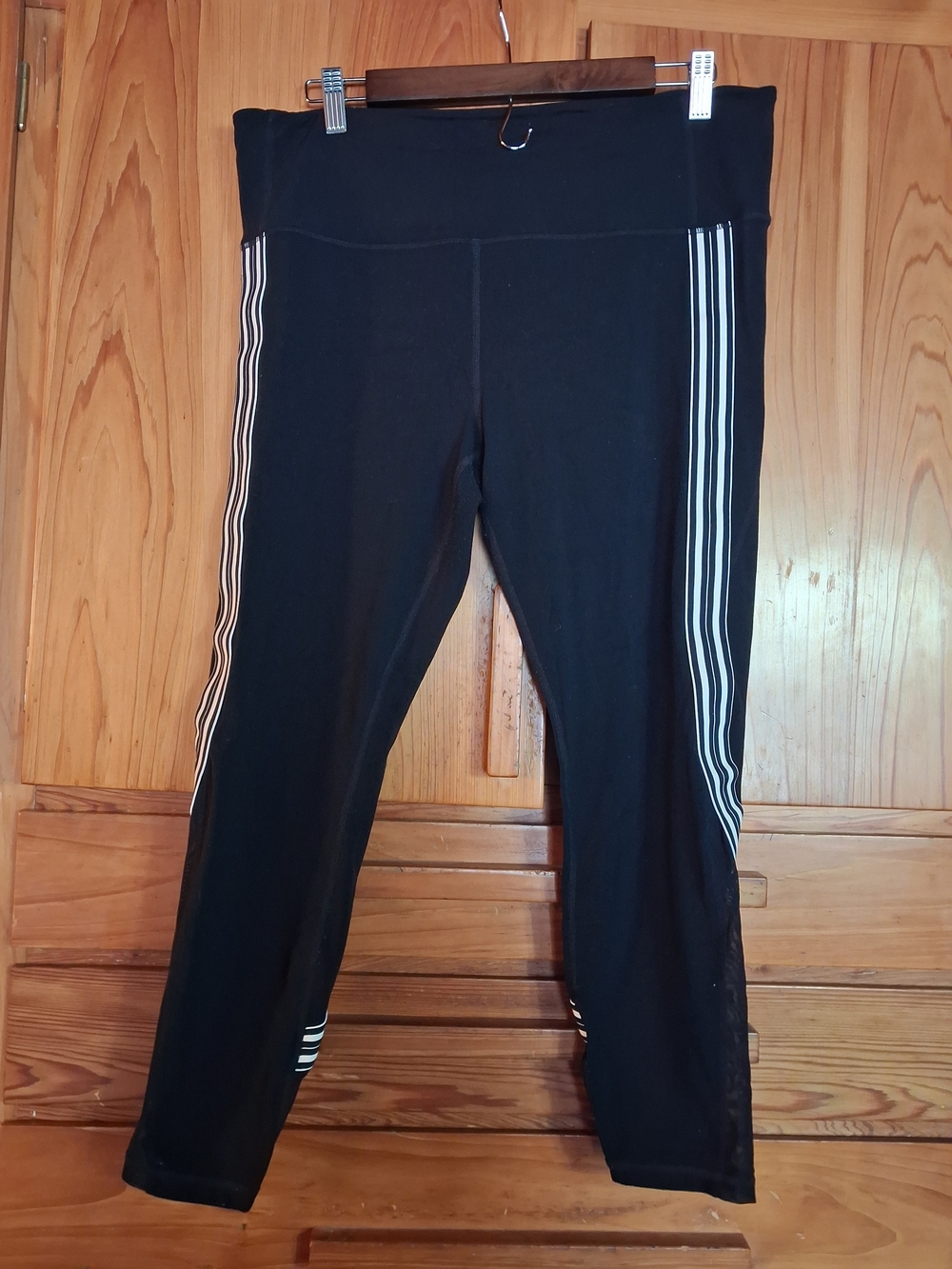 Athleta Black Leggings with White Side Stripes